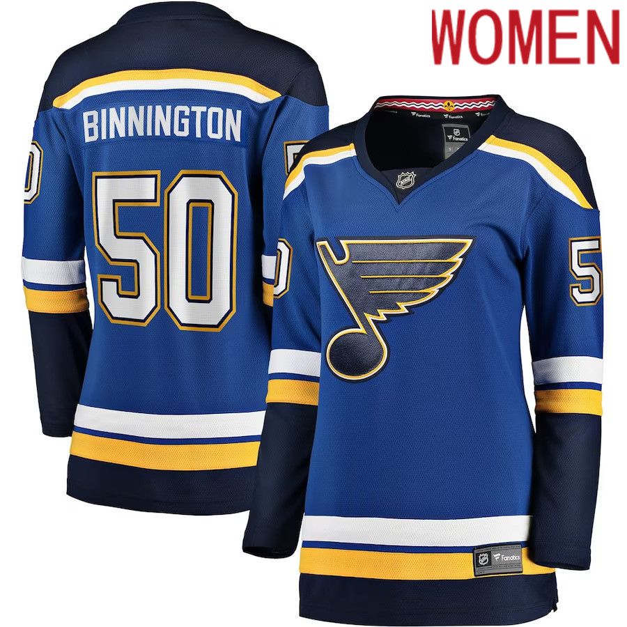 Women St. Louis Blues 50 Jordan Binnington Fanatics Branded Royal Home Premier Breakaway Player NHL Jersey